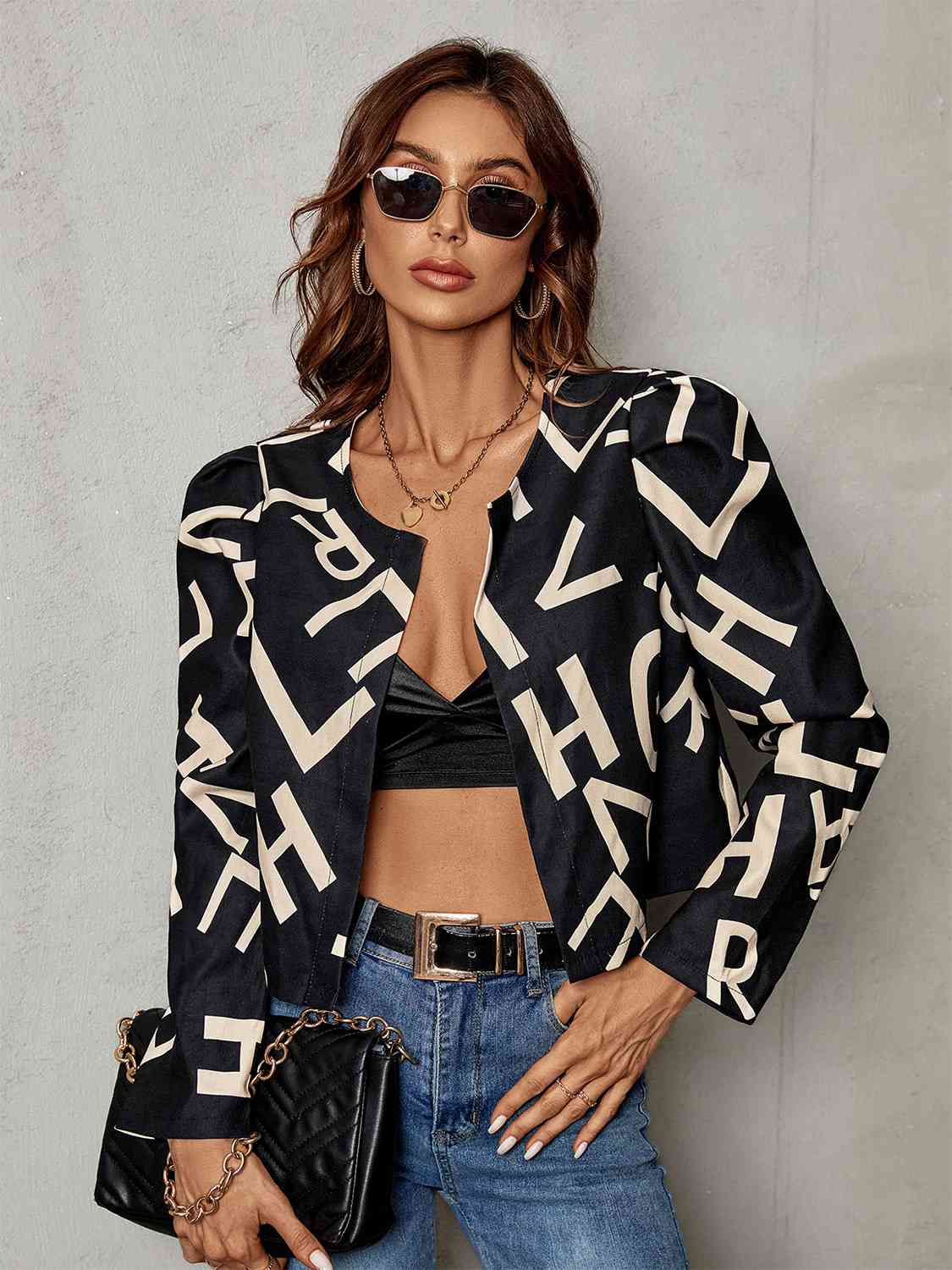 Printed Round Neck Long Sleeve Jacket